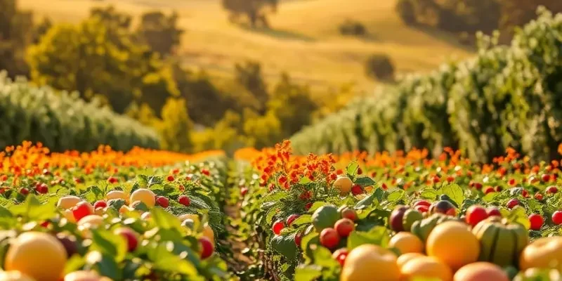A sunlit field representing the abundance of fresh vegetables and fruits.