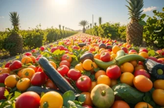 A colorful landscape filled with fresh fruits and vegetables symbolizing healthy nutrition.
