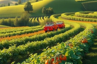 A vibrant sunlit landscape filled with organic fruits and vegetables, reflecting abundance and health.