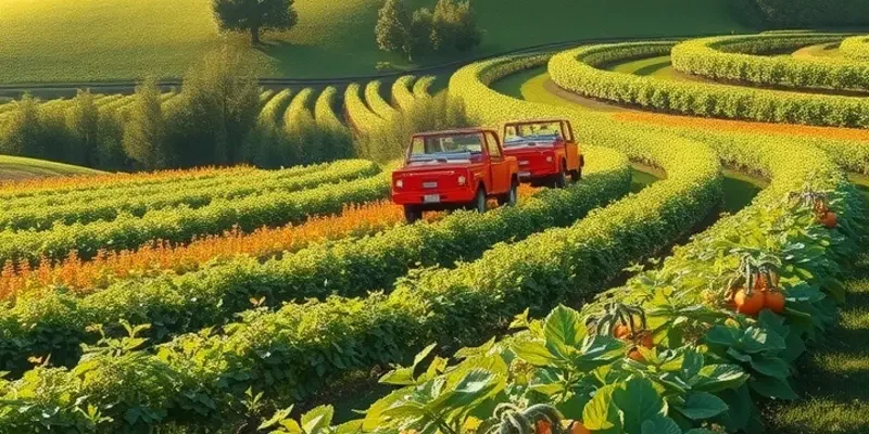 A vibrant sunlit landscape filled with organic fruits and vegetables, reflecting abundance and health.