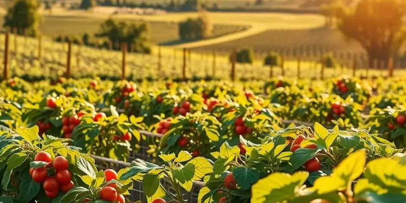 A peaceful orchard with fresh organic produce, embodying healthy cooking themes.