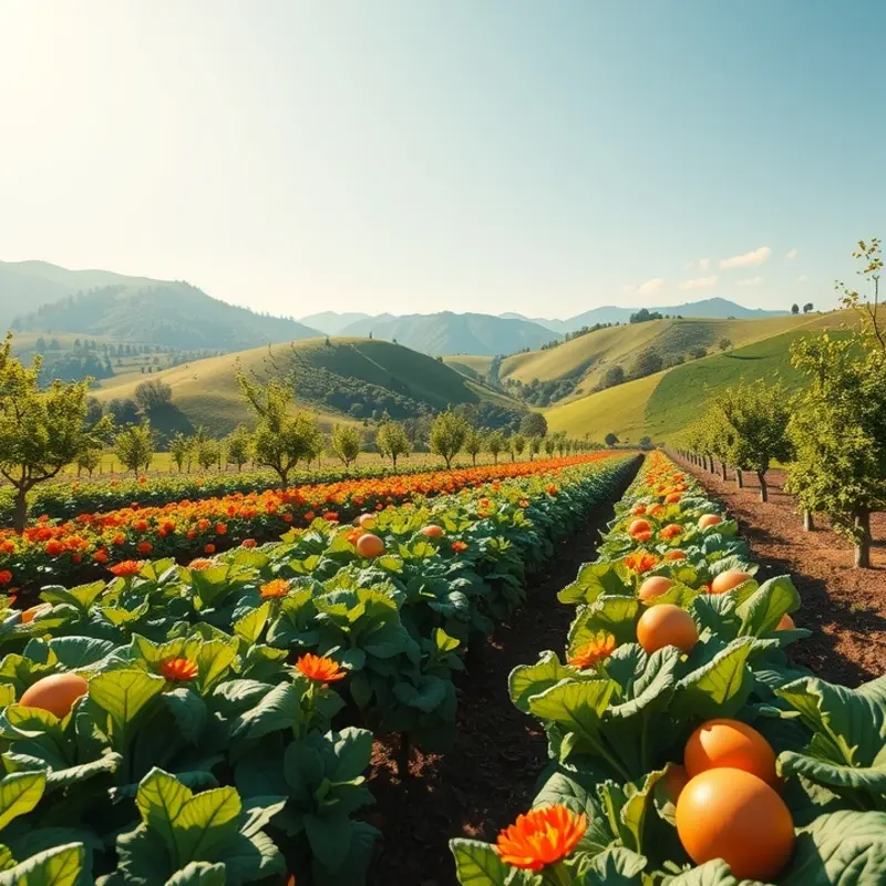 A sunlit orchard abundant with organic produce, ideal for crafting eco-friendly holiday drinks.