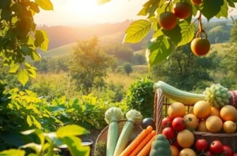 A sunlit landscape filled with natural organic produce, representing healthy dietary practices.