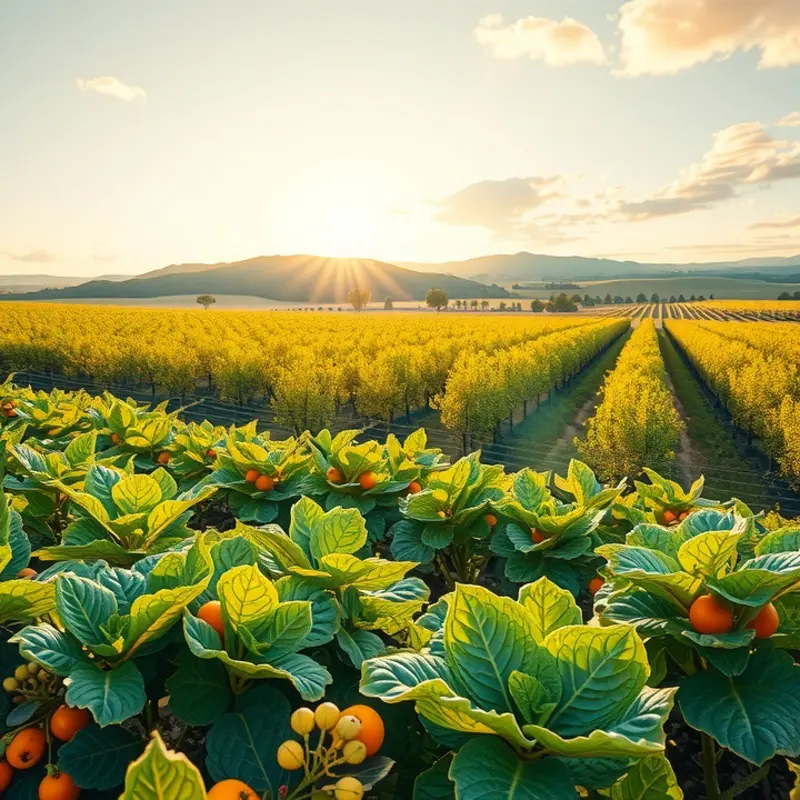 A lush landscape filled with vibrant vegetables and fruits that are key to Filipino cuisine.