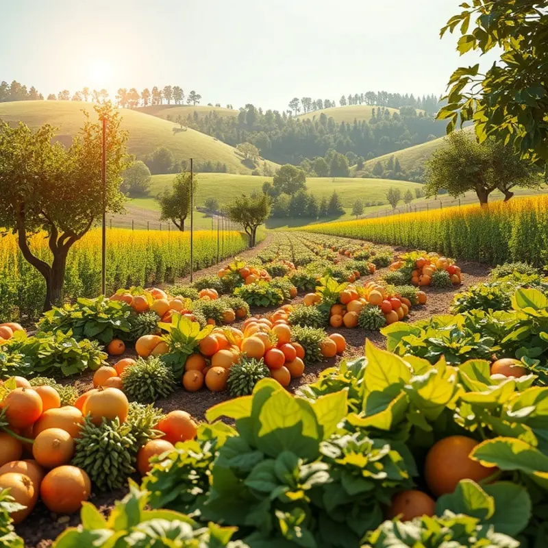 A lush scene showcasing the abundance of organic vegetables and fruits.