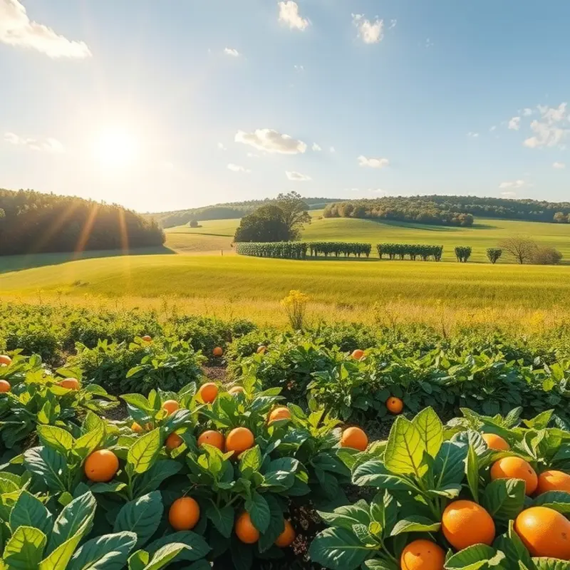 A scenic view showcasing vibrant, organic produce growing in sunlight.