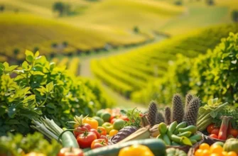 Beautiful sunlit field with a variety of vegetables, highlighting the essence of fresh cooking.
