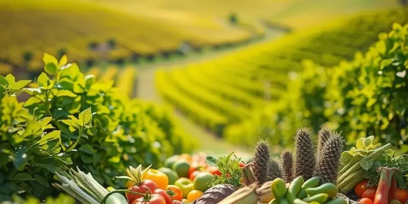 Beautiful sunlit field with a variety of vegetables, highlighting the essence of fresh cooking.