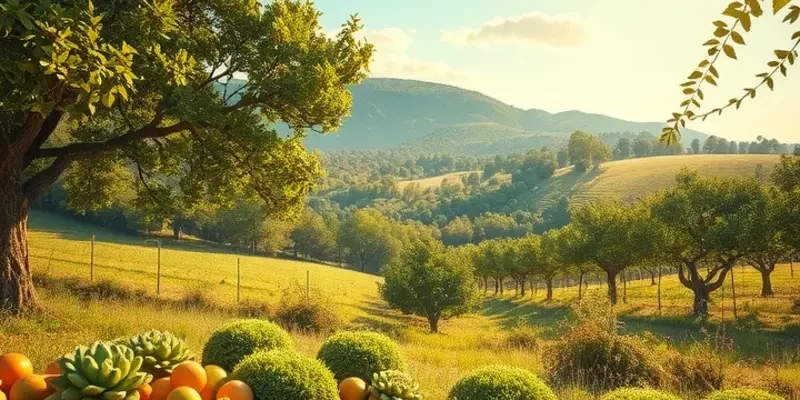 A beautiful field filled with vibrant vegetables and fruits representing health and nutrition.
