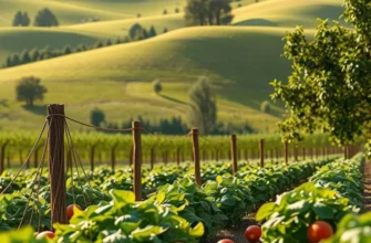 A landscape of lush greenery and vibrant vegetables, symbolizing the richness of German cuisine.