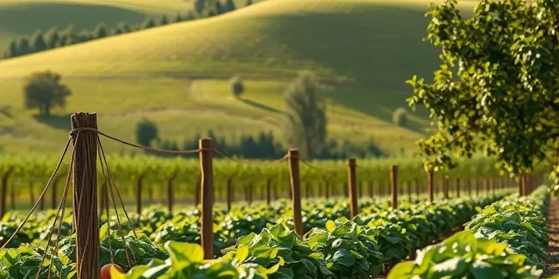 A landscape of lush greenery and vibrant vegetables, symbolizing the richness of German cuisine.