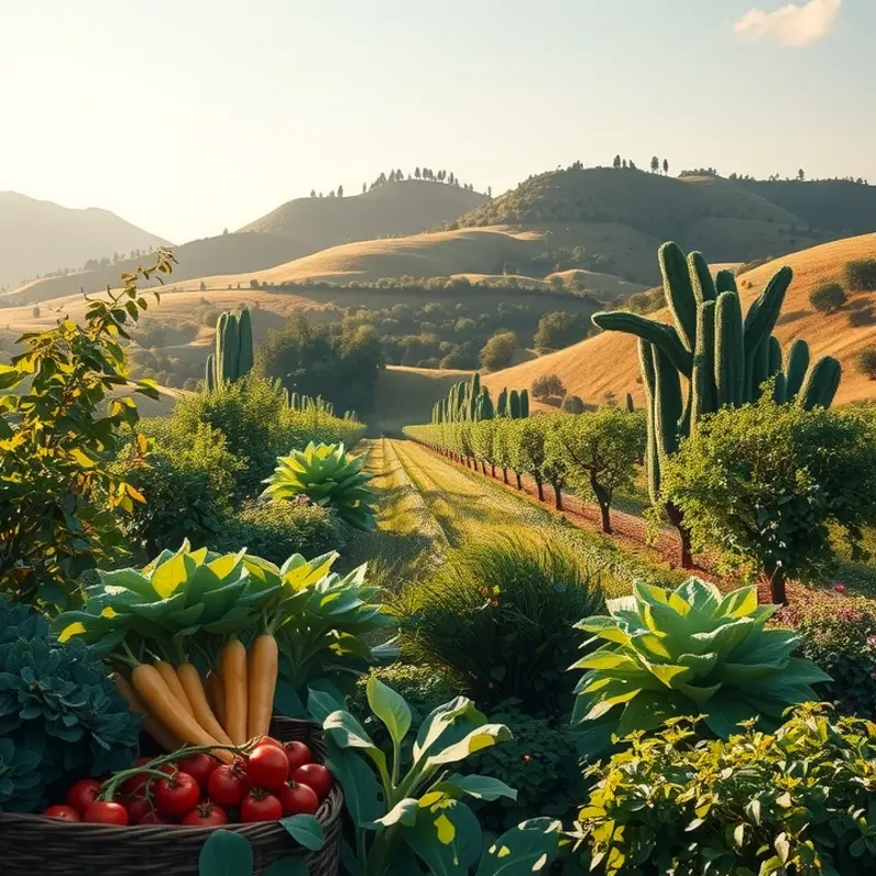 A sunlit field showcasing vibrant organic produce representing the regional flavors of Germany.