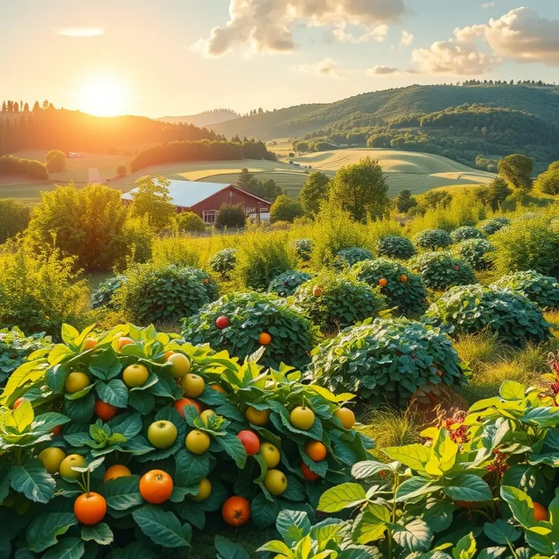A sunlit field filled with vibrant organic produce.