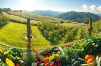 Photorealistic landscape depicting the abundance of healthy produce in a natural setting.
