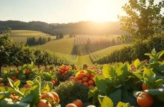 An image of a sunlit field filled with diverse fruits and vegetables representing healthy nutrition.