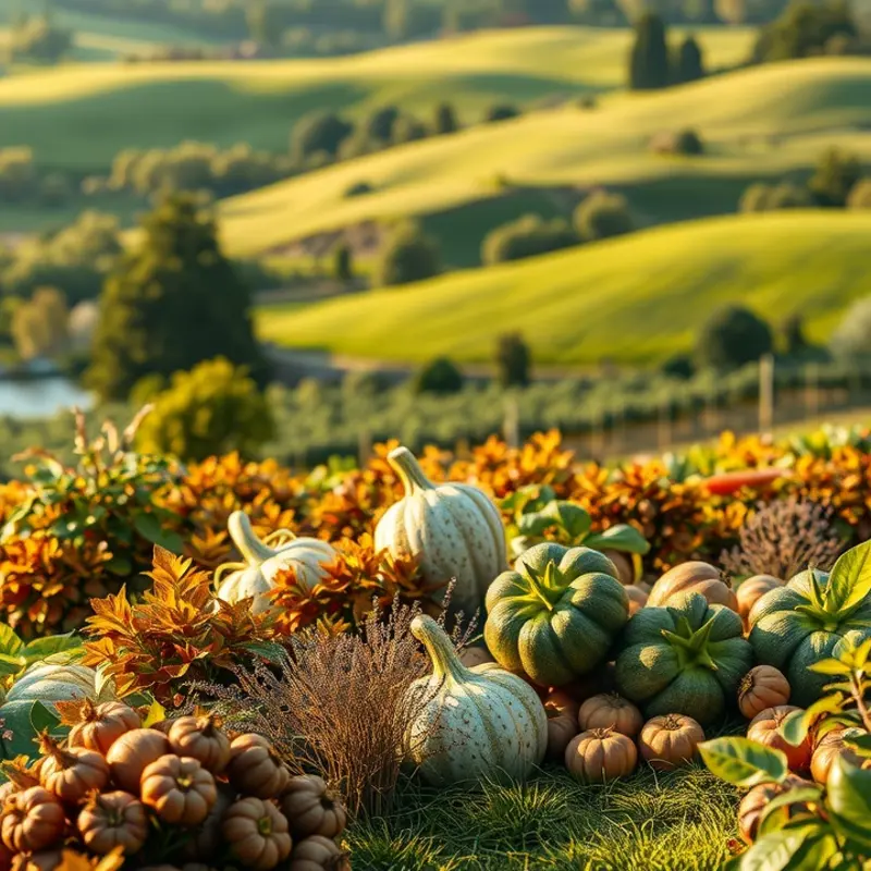 A serene herb garden under warm sunset lights, symbolizing natural nourishment.