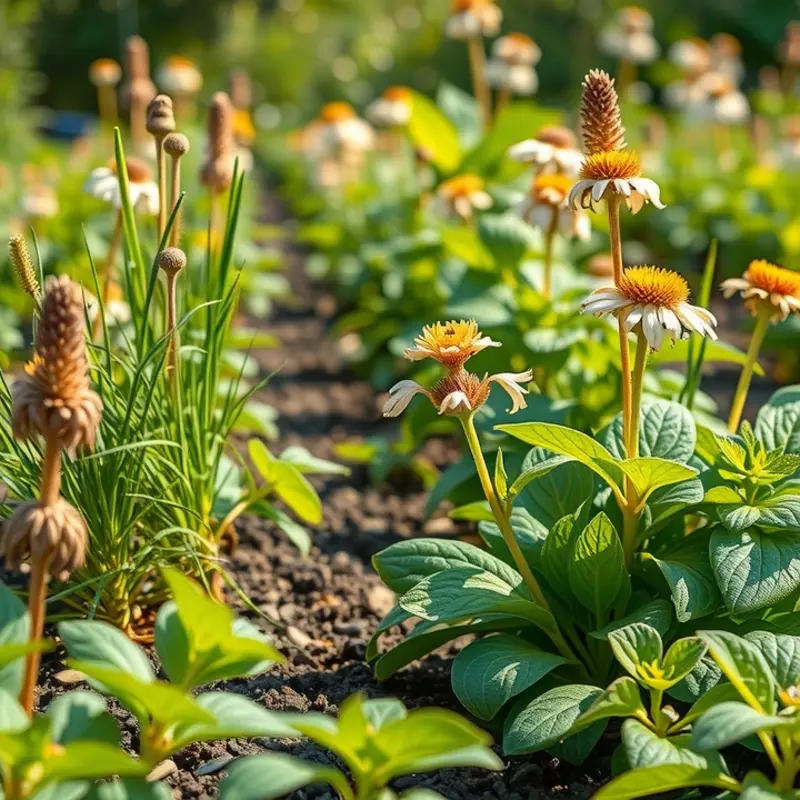 A vibrant organic farm filled with fresh vegetables and fruits growing naturally.