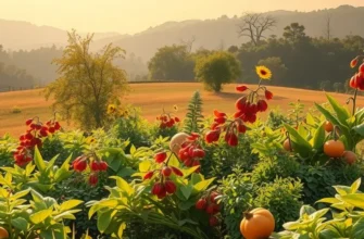 A lush, sunlit landscape overflowing with fruits and vegetables, illustrating the concept of a honey-focused diet.