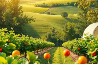 Photorealistic view of a lush field abundant with organic vegetables and fruits.