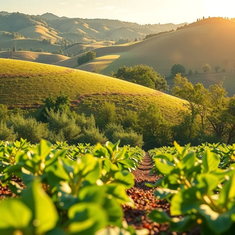 A serene landscape showcasing the abundant growth of vegetables and fruits in harmony with nature.