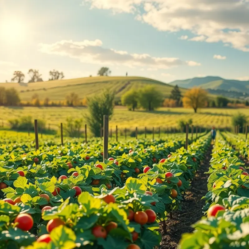 A sunlit field showcasing an abundance of organic produce.