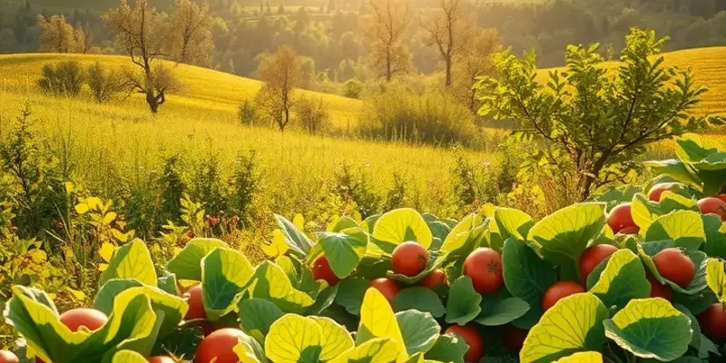 A beautiful scenery showcasing lush organic produce in a natural setting.