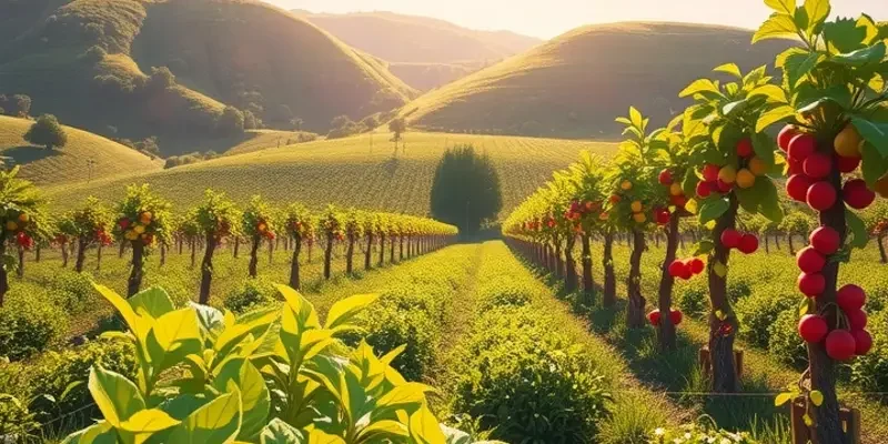 A bright, natural landscape illustrating an abundance of organic foods, ideal for healthy cooking.