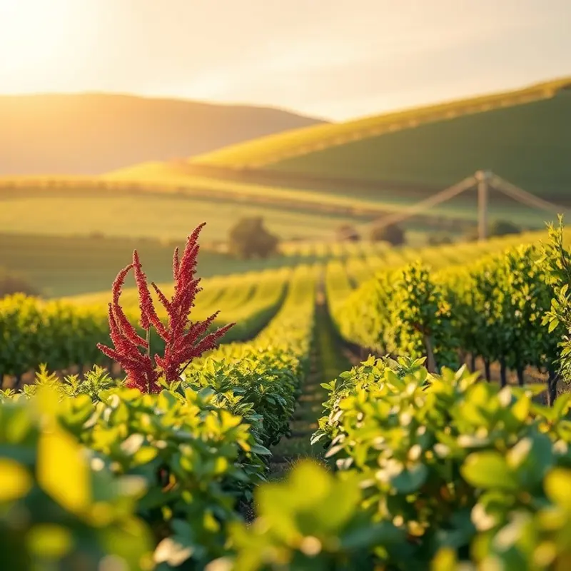 A vibrant sunlit field flourishing with seasonal fruits and vegetables.