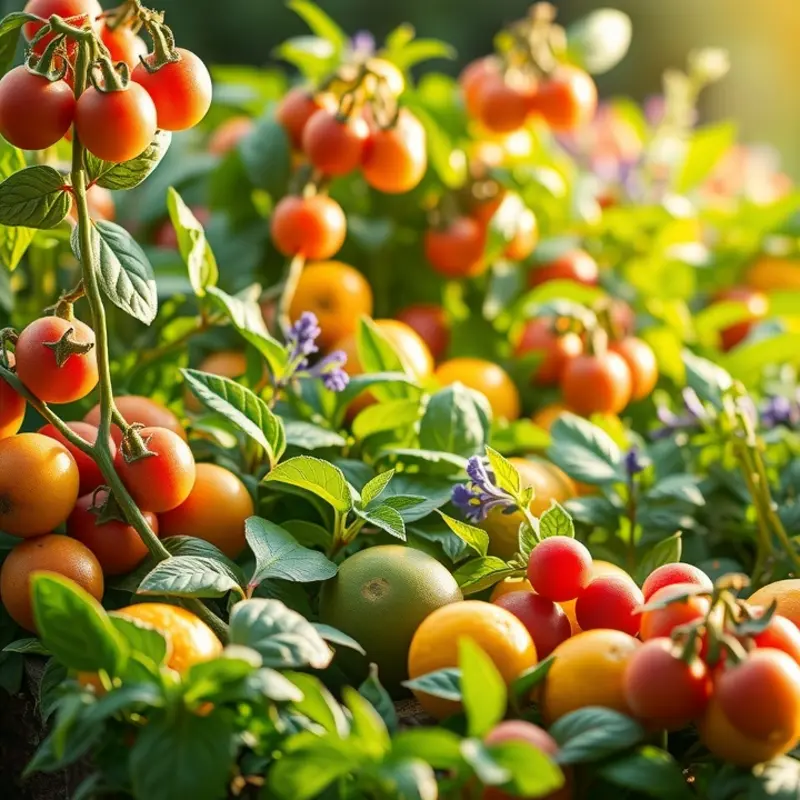 A sunlit orchard abundant with organic produce, ideal for crafting eco-friendly holiday drinks.