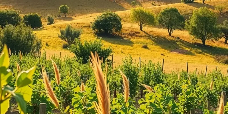 A scenic view of a lush, sunlit field filled with healthy, organic produce.