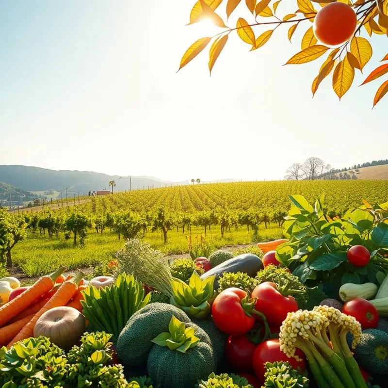 A vibrant orchard filled with fresh produce, symbolizing nutritious grocery choices.