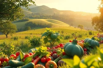 A scenic overview of a lush orchard, filled with nutritious fruits and vegetables.