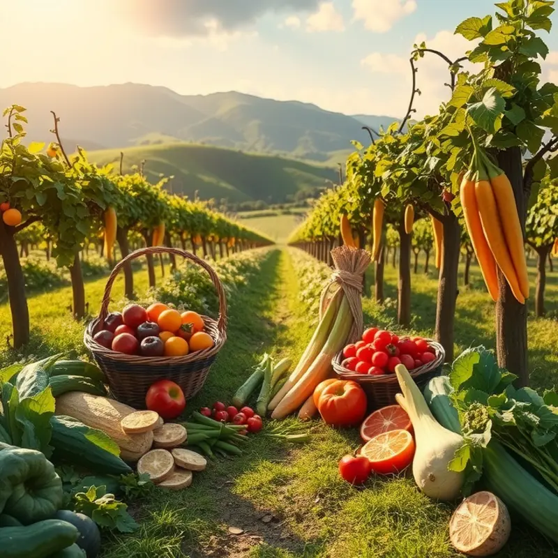 A vibrant and tranquil landscape highlighting the harmony between nature and nutrition.