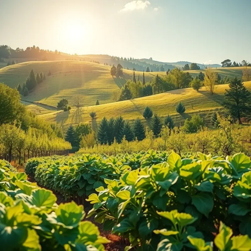 A sunlit field rich with vibrant vegetables and fruits, representing the essence of mindful eating.