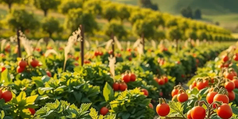 A vibrant landscape filled with organic vegetables and fruits.