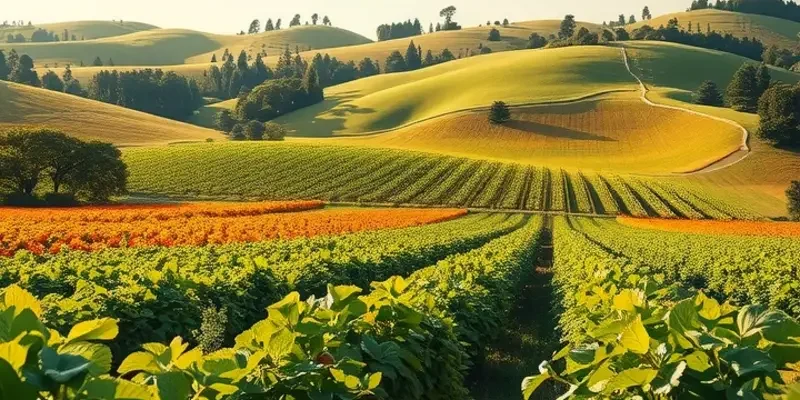 A picturesque landscape of an organic field showcasing vibrant crops in a natural setting.