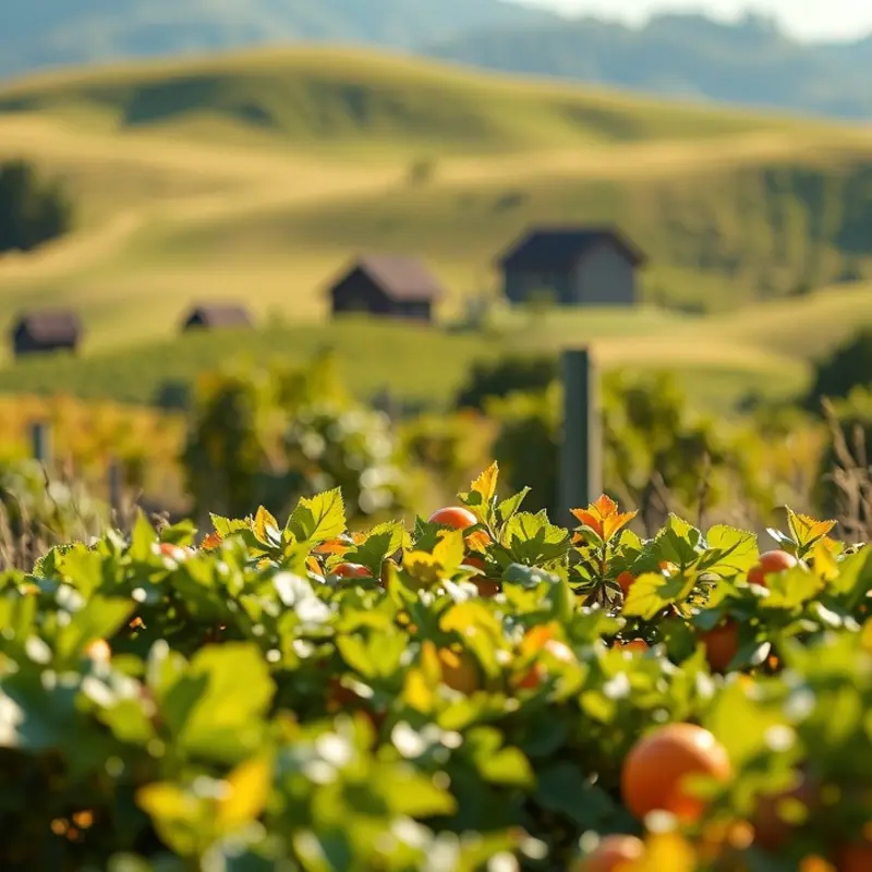 A sunlit field showcasing vibrant fruits and vegetables, emphasizing the freshness of organic produce.