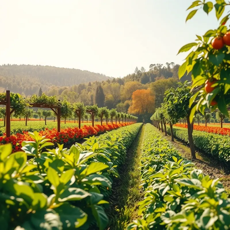 A serene landscape showcasing nature’s abundance and organic produce.