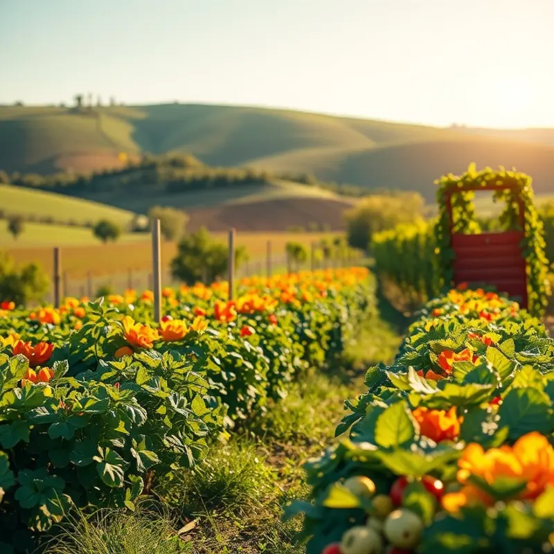 A vibrant natural landscape showcasing organic produce flourishing in a sunlit setting.