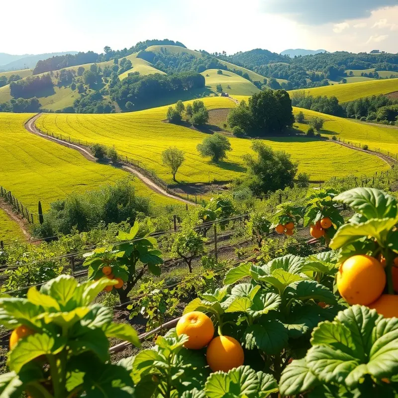 A picturesque view of a sunlit orchard, symbolizing natural, healthy ingredients.