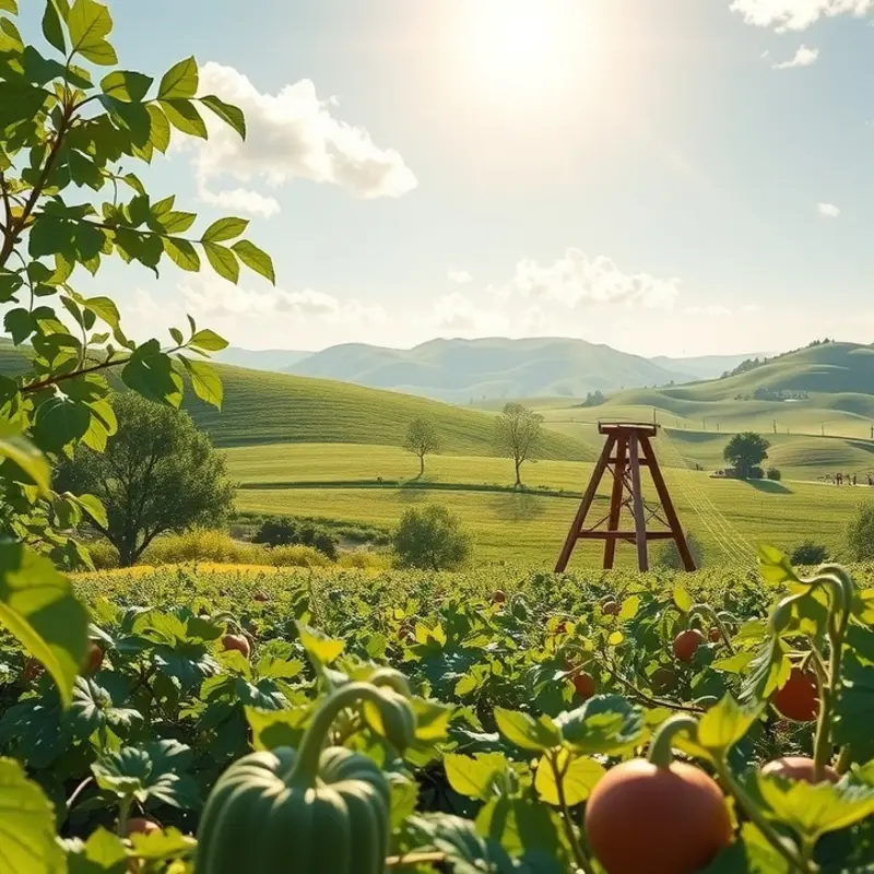 A vibrant landscape showcasing natural produce in harmony with the environment.