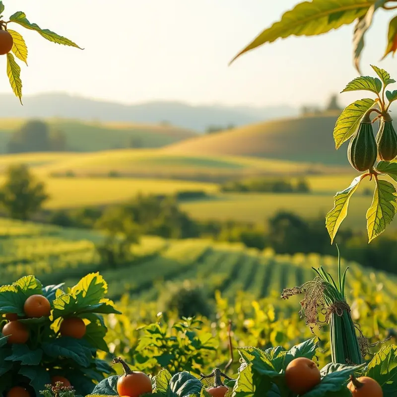 A sunlit field showcasing the abundance of fresh vegetables and fruits, reflecting nature’s bounty.