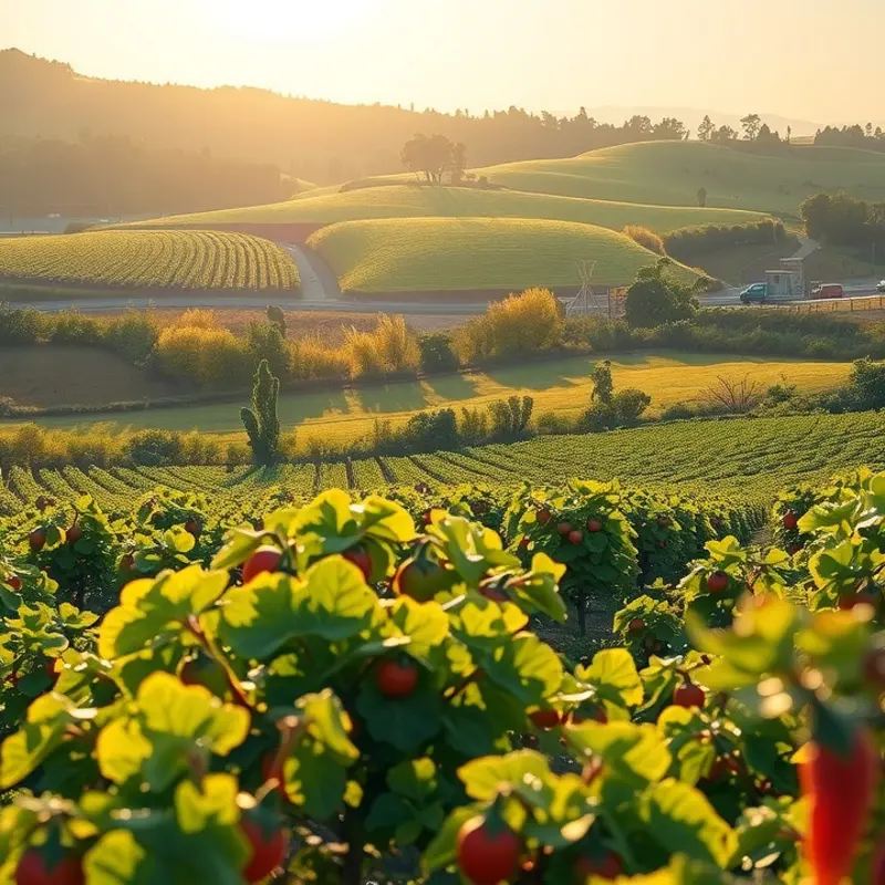 A vibrant sunlit orchard abundant with natural produce.