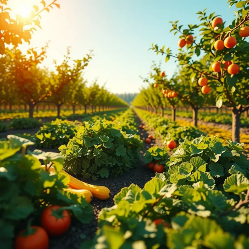 A vibrant sunlit field showcasing fresh organic produce.