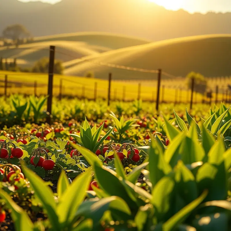 A sunlit landscape filled with organic squash varieties.
