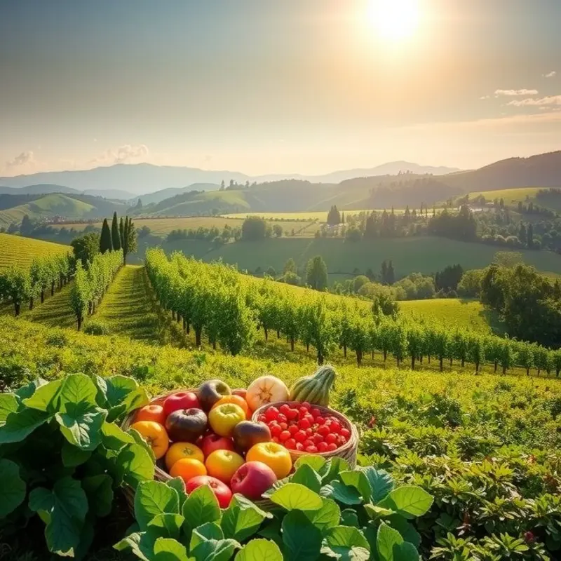 A vibrant and tranquil landscape highlighting the harmony between nature and nutrition.