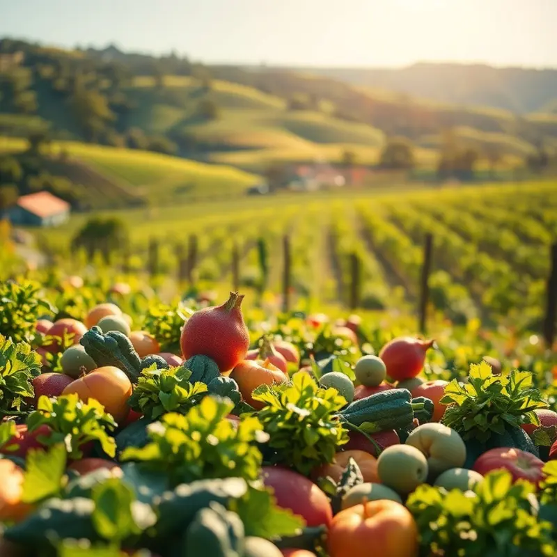 A serene landscape showcasing the abundance of vibrant vegetables and fruits.