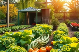 A sunny field filled with colorful fruits and vegetables representing organic abundance.