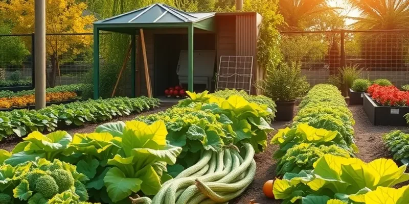 A sunny field filled with colorful fruits and vegetables representing organic abundance.