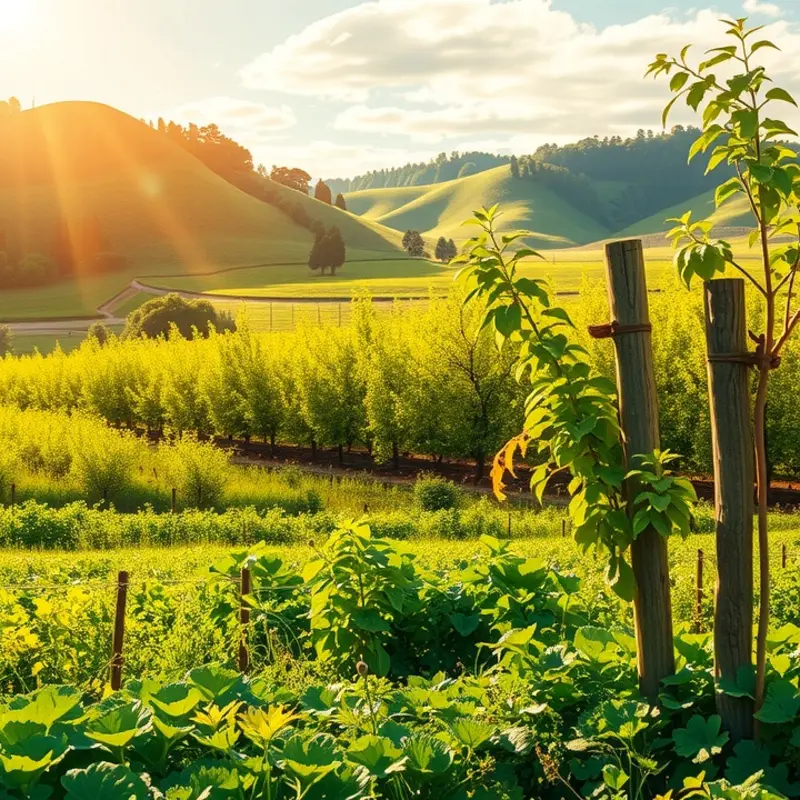 A sunlit field showcasing vibrant organic produce.